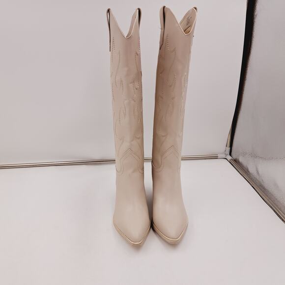 Madden Girl Arizon Light Cream Pointed Sq Toe Cowgirl Cottage Embroided Boots 6 - Picture 4 of 9